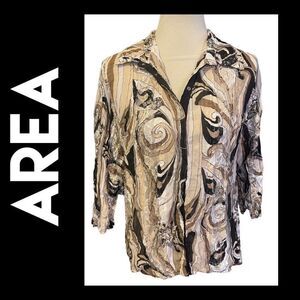 Arae Women's Lace Top Blouse 3/4 Sleeve Marbled Swirl Floral Casual Brown XL-EUC